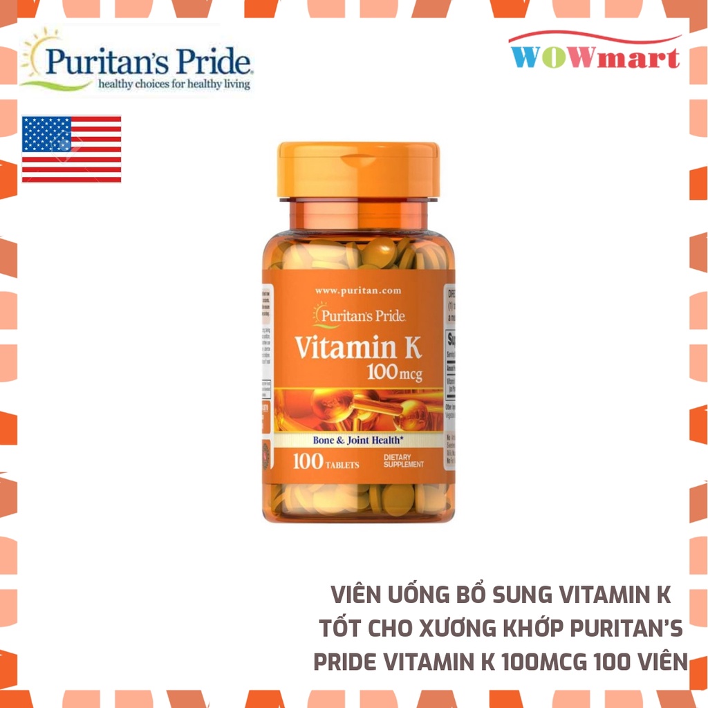 Viên uống bổ sung Vitamin K tốt cho xương khớp Puritan’s Pride Vitamin K 100mcg 100 viên