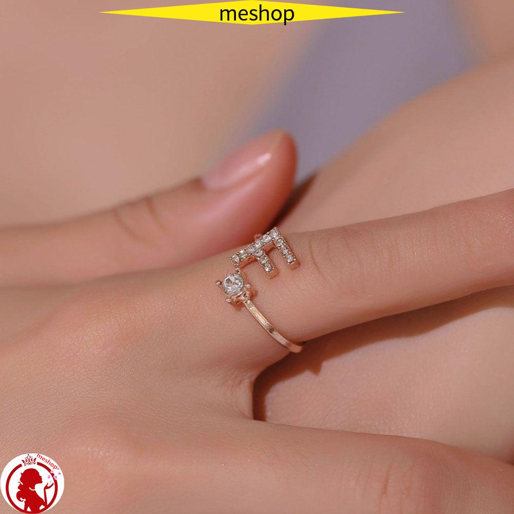 Nhẫn Khắc Chữ Cái Thời Trang Dành Cho Nữ|Nhẫn Đeo Tay Có Thể Điều Chỉnh Kích Thước Đính Đá Lấp Lánh Thời Trang Cho Nữ|26 Chữ Cái