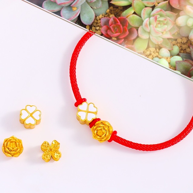 Vòng Đeo Tay Chuỗi Hạt Hình Cỏ Bốn Lá/Hoa Sen Ba Chiều Làm Bằng Thủ Công Phong Cách Việt Nam