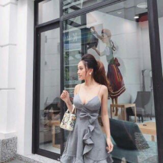 Đầm xòe hai dây phối bèo