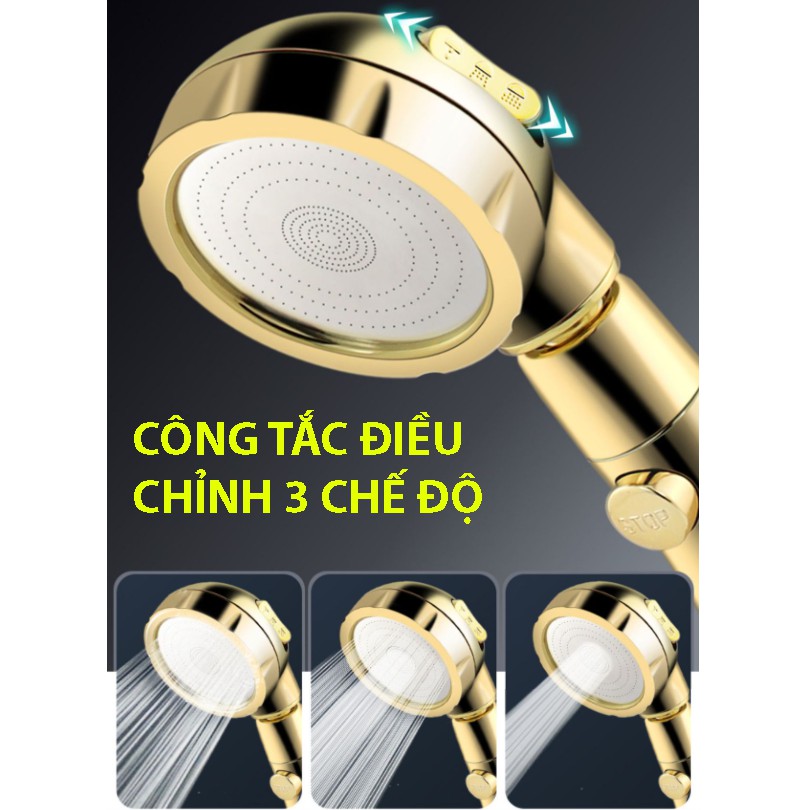 Đầu Vòi Hoa Sen Mạ Vàng Cao Cấp, 3 Chế Độ Nước Và Xoay Được 360°