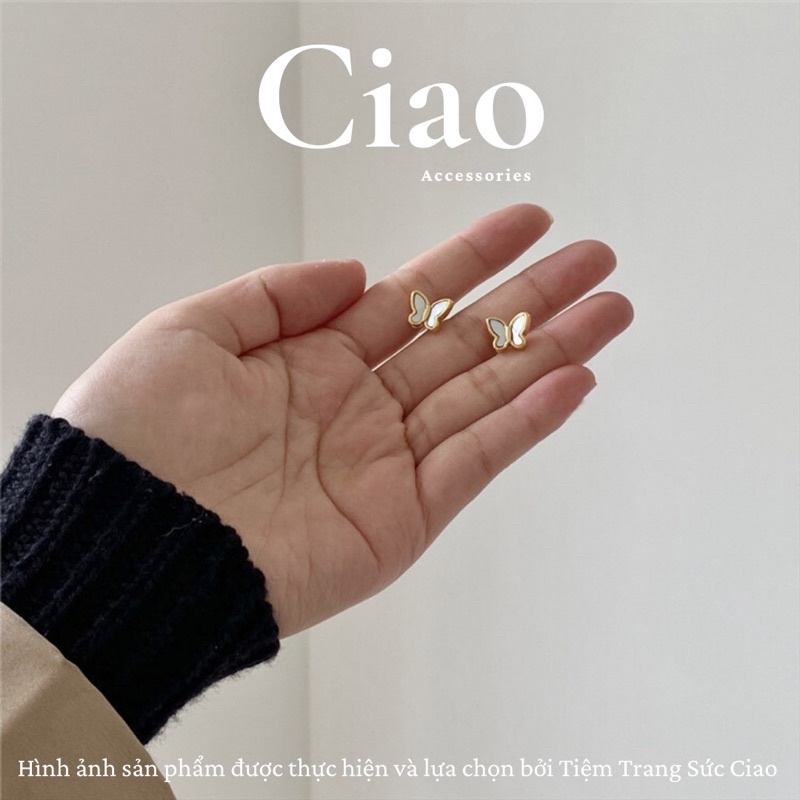 [HOẢ TỐC 1H] Khuyên tai/ Bông tai titan không gỉ thiết kế hình bướm xà cừ xinh xắn sang trọng Isabella Ciao