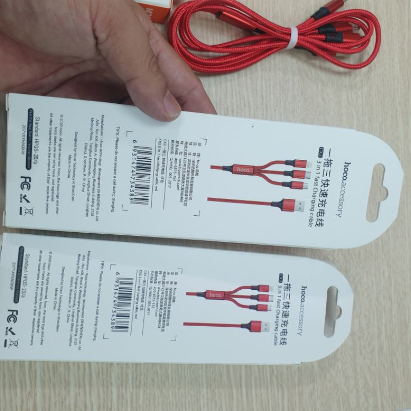 Cáp 3 đầu Hoco  1m chân ip-micro-typec. bảo hành 12 tháng-phukien3a