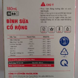 Bình sữa PP cổ rộng McGoldson (180ml)