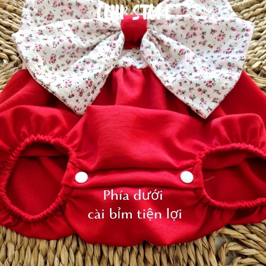 Body bé gái màu đỏ 2 dây phối nơ hoa to trước ngực sang chảnh cho bé sơ sinh - 1 tuổi CHIP STORE