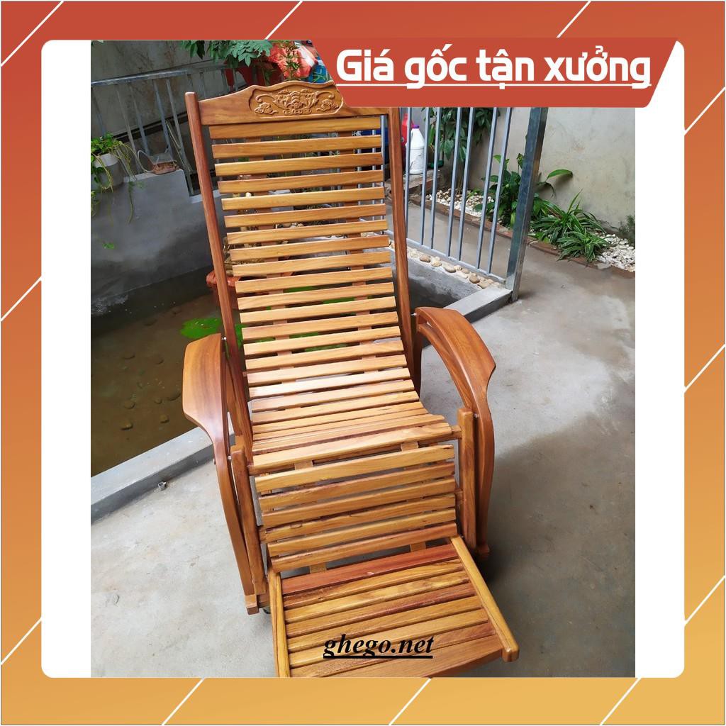 Ghế lười gỗ gõ, Ghế gỗ cho người già sơn Pu cao cấp GTG006