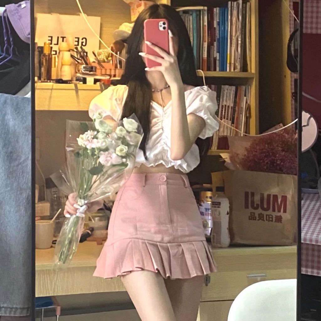 Chân váy jean Chữ A Lưng Cao Xếp Ly Thời Trang Mùa Hè Phong Cách Hàn Quốc Dành Cho Nữ Sinh