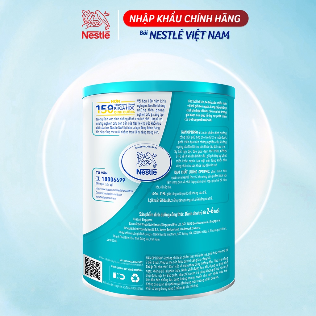 [Tặng 1 Balo Vũ Trụ] Combo 2 Lon Sữa Bột Nestle NAN Optipro 4 (900g/hộp)
