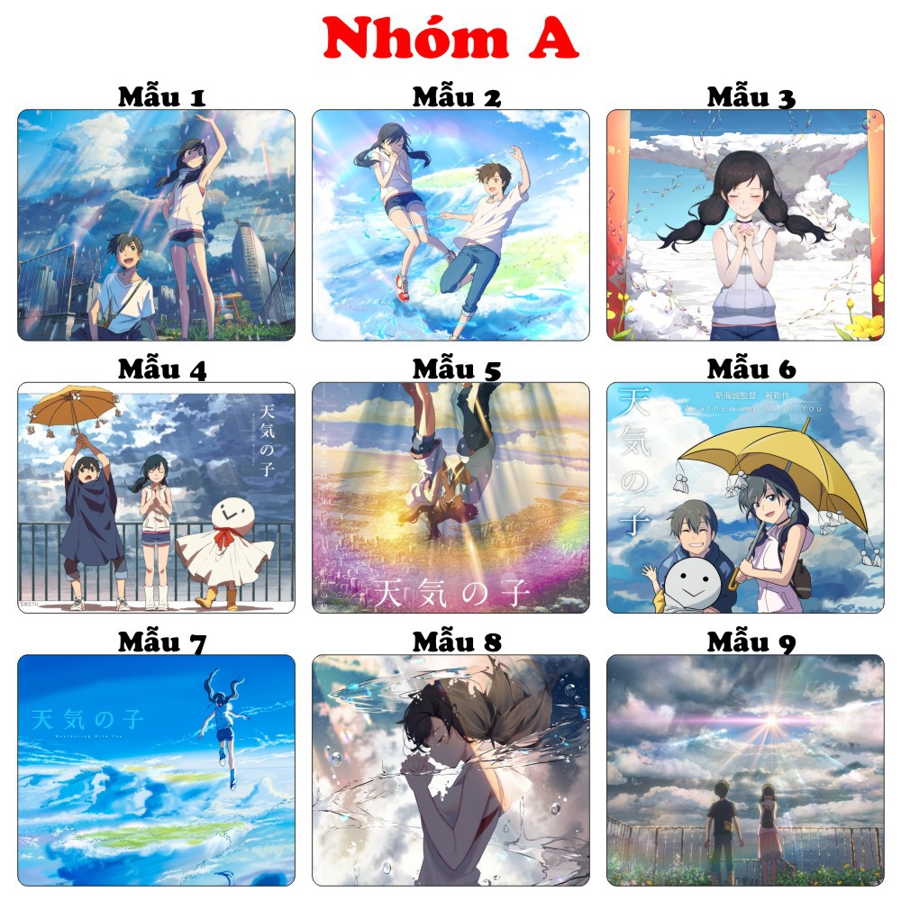 &lt;18 mẫu 2 bộ&gt; Lót chuột máy tính Anime Tenki no Ko, Your name cỡ bàn di chuột lớn 20x24cm chất liệu mouse pad cao su