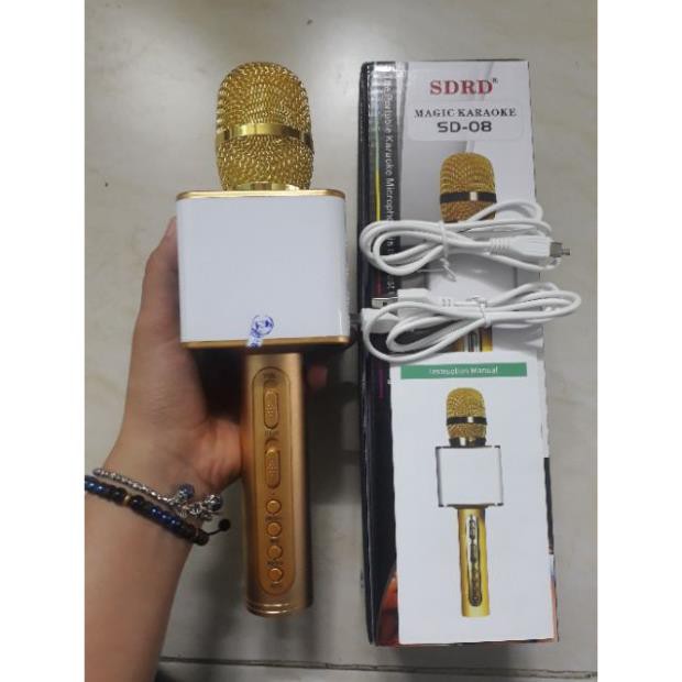 Mic Karaoke không dây SD-08 kèm loa bluetooth hàng loại 1 âm thanh cực chuẩn BH 6 tháng