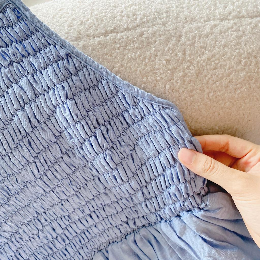 SET ÁO YẾM PEPLUM BO CHUN HỞ LƯNG XANH + QUẦN SUÔNG TRẮNG
