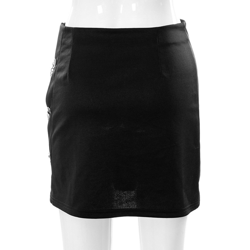 Chân Váy Ngắn Lưng Cao Màu Đen Phối Dây Xích Phong Cách Punk Rock Cá Tính Cho Nữ