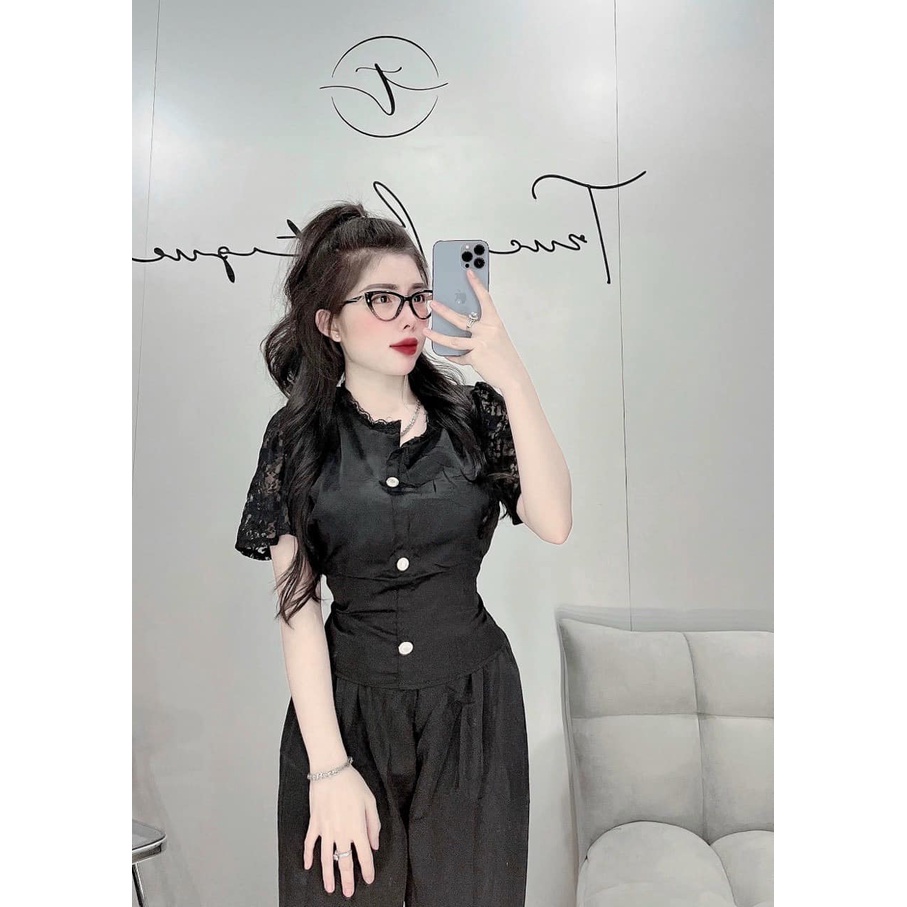 Đồ bộ nữ, set đồ bộ pijama lụa latin quần dài tay ngắn phối ren bo thun sau lưng, đồ bộ mặc nhà nữ, quần áo nữ