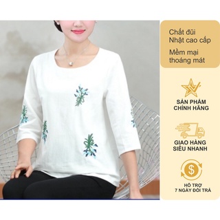 Áo phông nữ dáng xuông tay lỡ chất đũi thêu hoa sang trọng,có size tới 85kg Q3