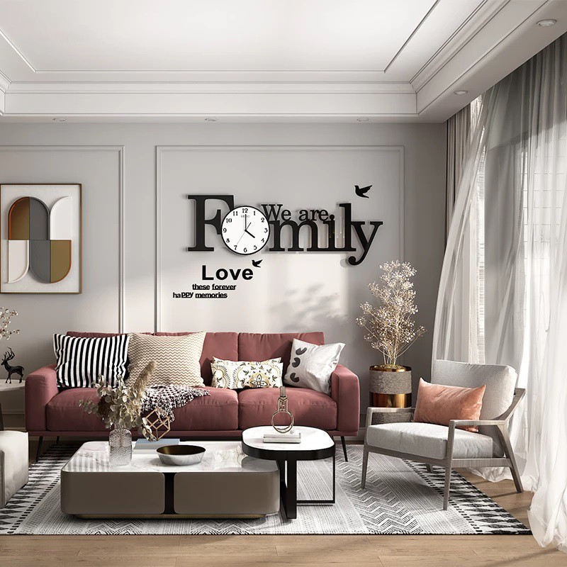 Đồng hồ treo tường hiện đại CL013 - We are family - Kích Thước: 30x86, 33.5x100, 42.5x100cm