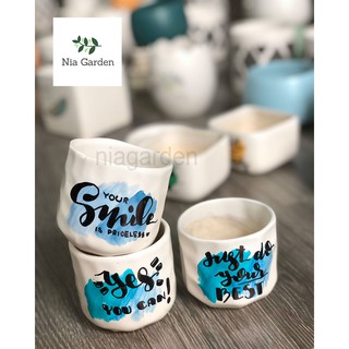 Chậu cây gốm sứ trụ vẽ, mắt na mini
