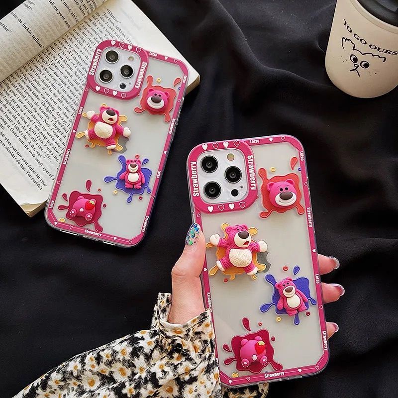 Ốp Điện Thoại Họa Tiết Gấu Dâu Tây Hoạt Hình Cho Iphone 13/12 Pro max Apple11 XR/Xs 6/7/8plus