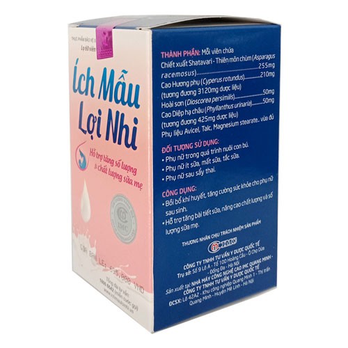 Viên Uống Lợi Sữa Ích Mẫu Lợi Nhi Hỗ Trợ Tăng Dồi Dào Lượng Sữa Mẹ, Bồi Bổ Khí Huyết Hộp 20-60 Viên