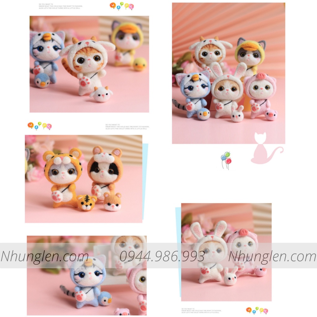Bộ len chọc Mèo Mũm Mĩm có hướng dẫn làm quà tặng ý nghĩa. Needle felting cat