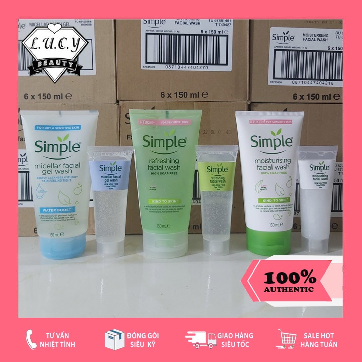 Hàng UK- Sữa Rửa Mặt Dạng Gel Simple Refreshing Facial Wash 150ml Chuẩn Auth 100%