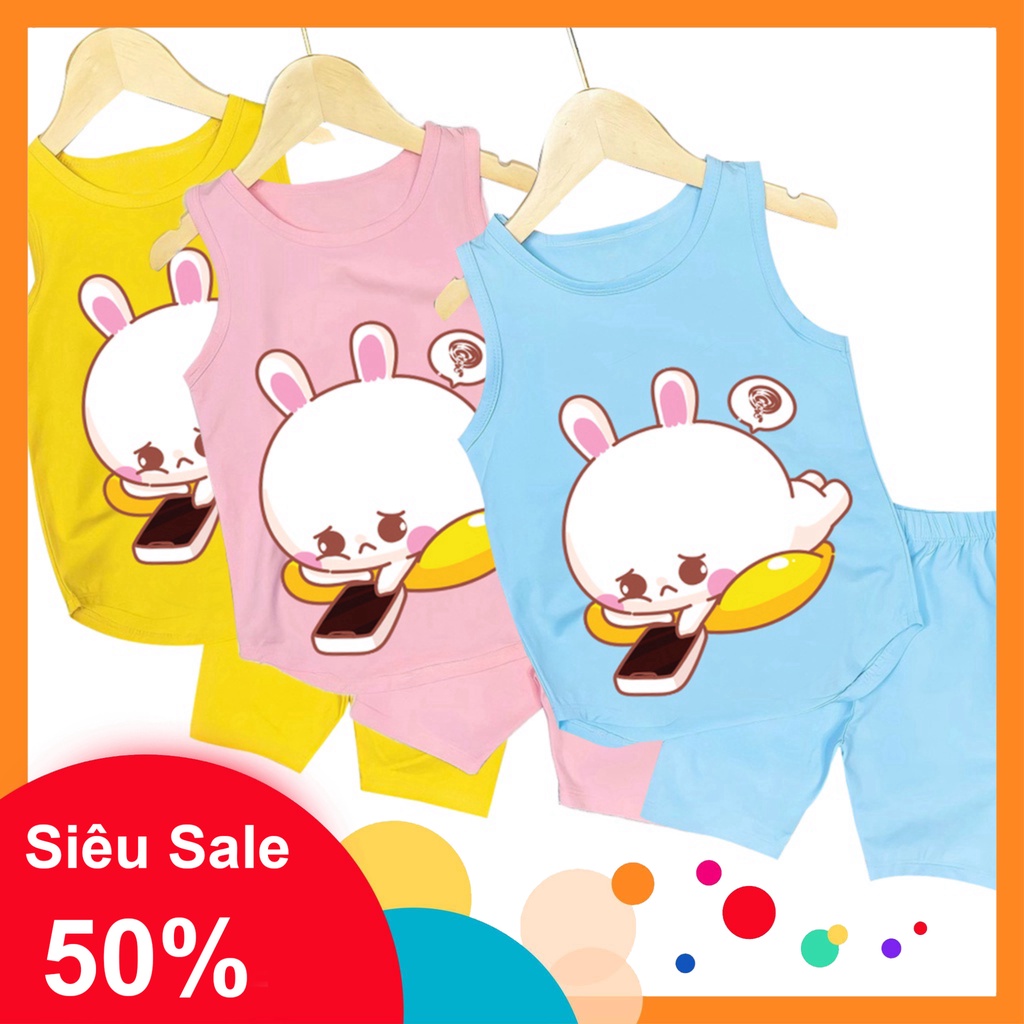 (Mua lẻ giá sỉ ) Bộ đồ bé gái sát nách hình thỏ bấm điện thoại cho bé gái từ 6kg đên 29kg.DBBG58.