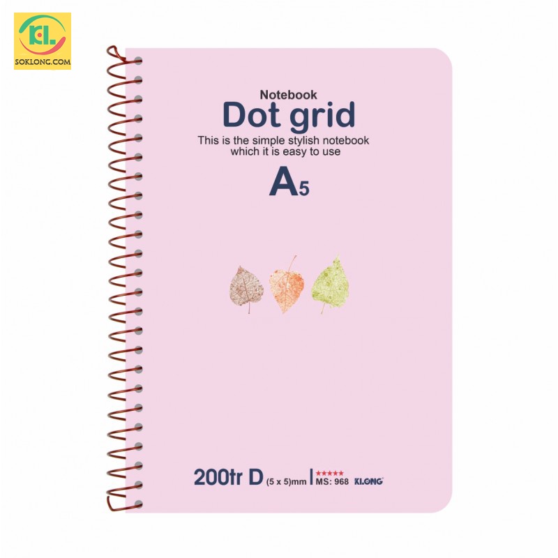 Sổ A5 lò xo đơn 200 trang Dot Grid MS 968, cuốn tập vở Klong [Chọn Màu]