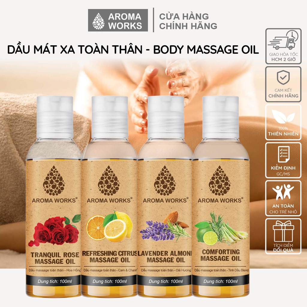 Dầu Massage Body Thiên Nhiên Aroma Works Mát Xa và dưỡng da toàn thân 100ml
