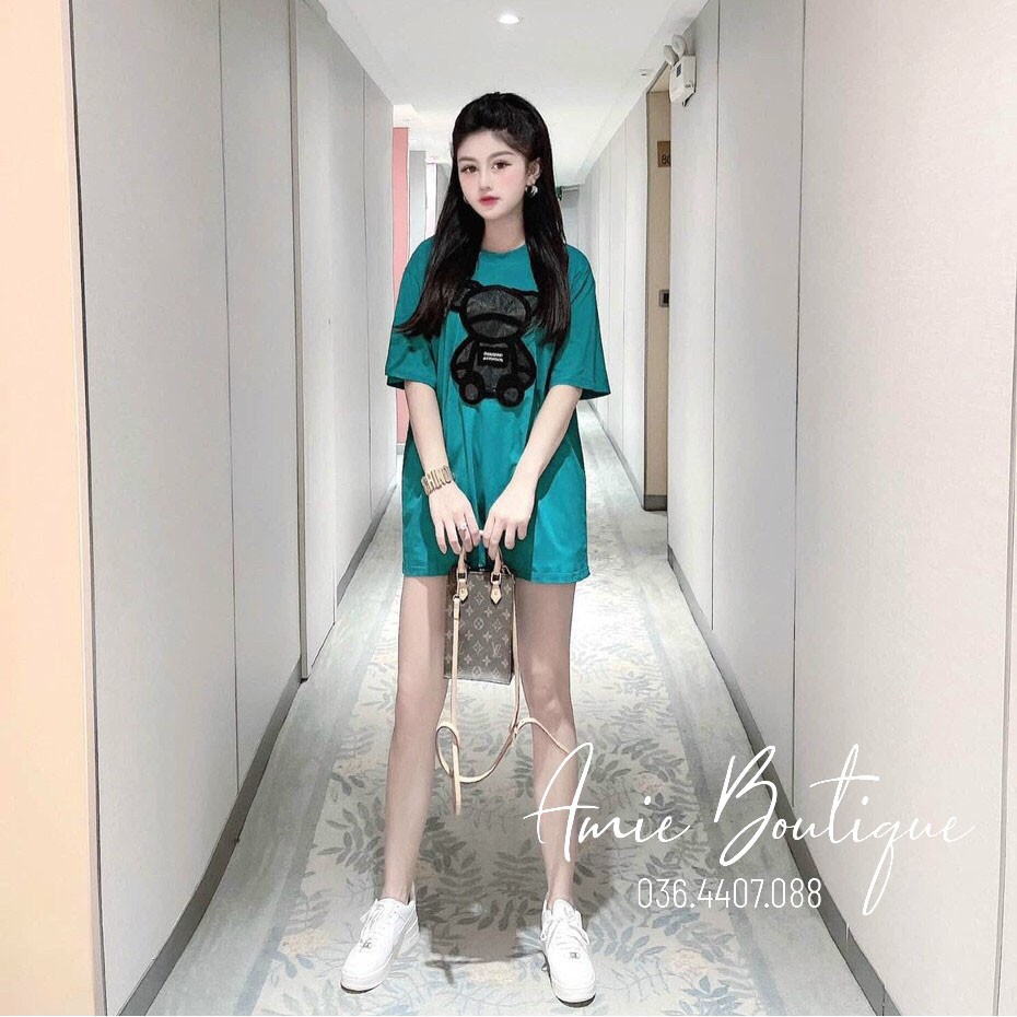 [Giá Sốc] Áo Thun QCCC Gấu Xanh Oversize Hot Trend Form Rộng Dáng Suông Dài Cá Tính