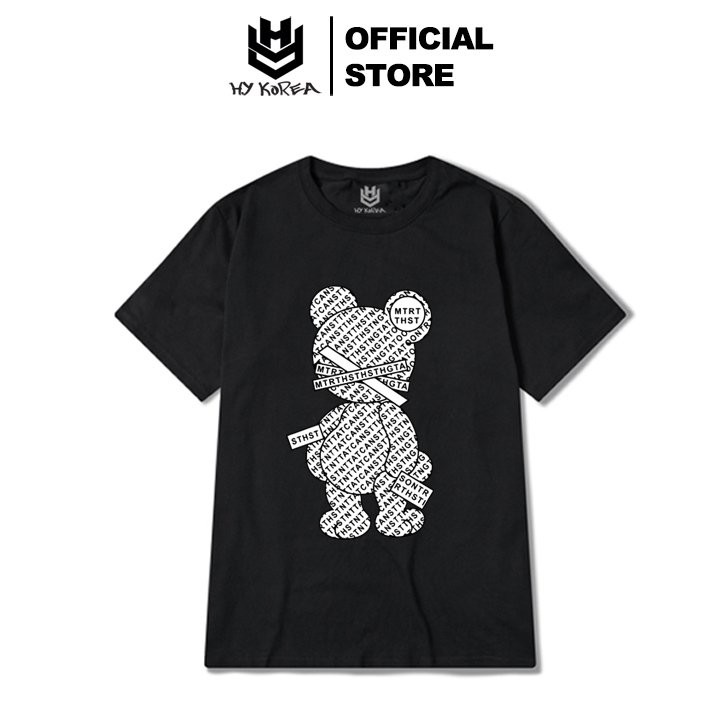 Áo thun tay lỡ form rộng Cotton 100% Bé Gấu In Chữ MTRTHSTHSTHGTA 206 Unisex, HY Korea.