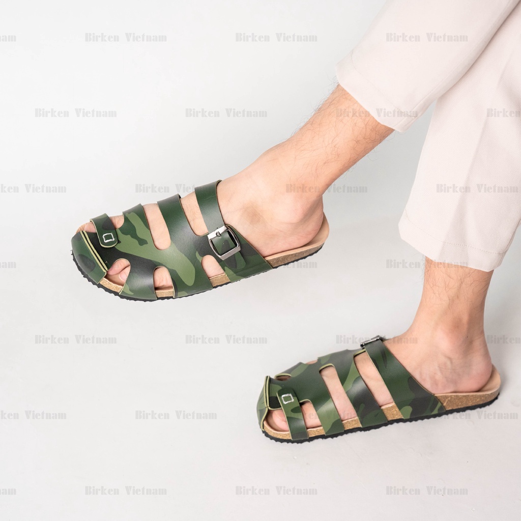 [ New Style ] Mã Dép Rọ ĐẾ TRẤU Da PU Camo Rằn Ri Quai Rọ Unisex Birken Việt Nam Biolinee