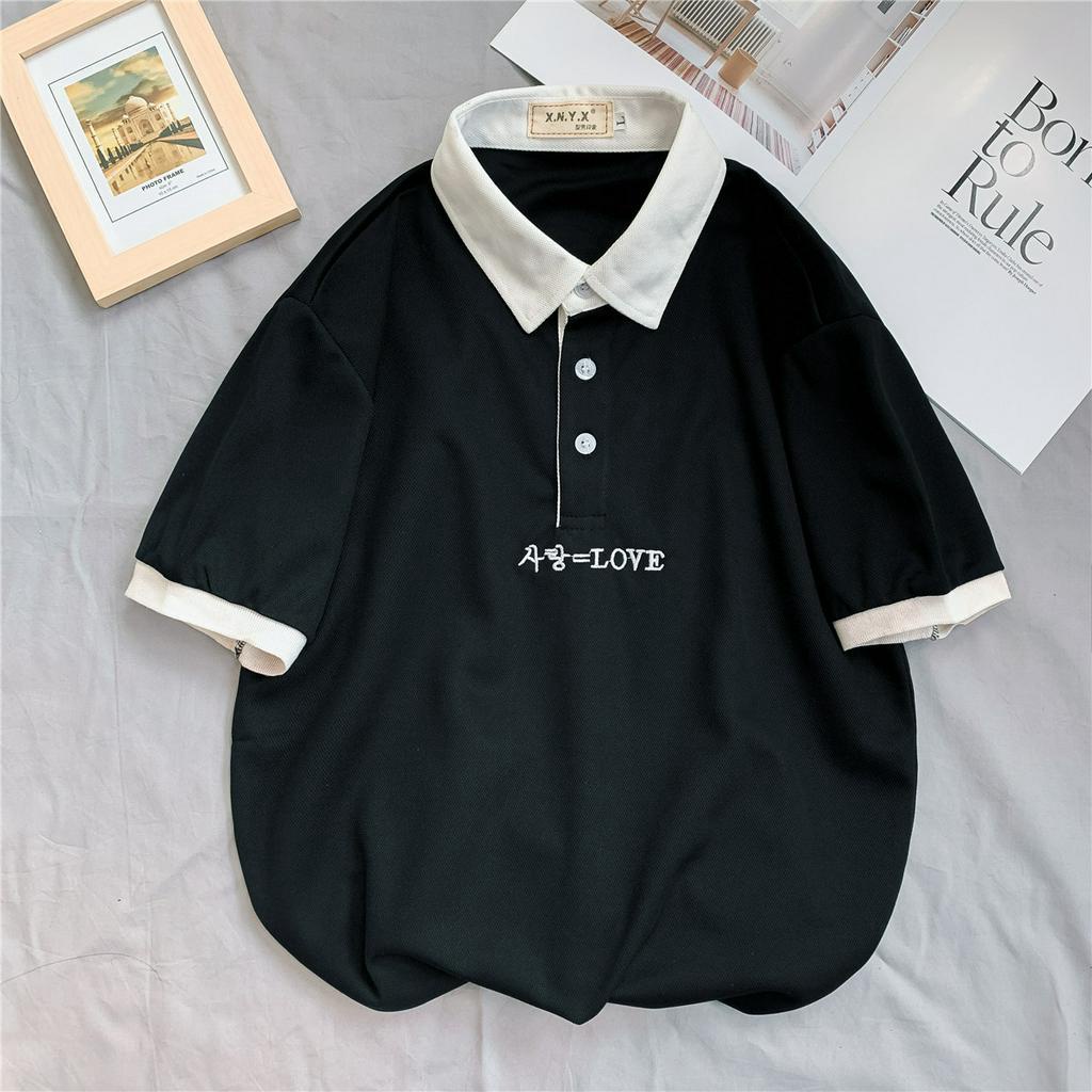 Áo thun polo tay nam lửng dáng rộng cá tính trẻ trung cho nữ phong cách Hàn Quốc áo phông Áo Mùa Hè nam fashion bigsize unisex t shirt