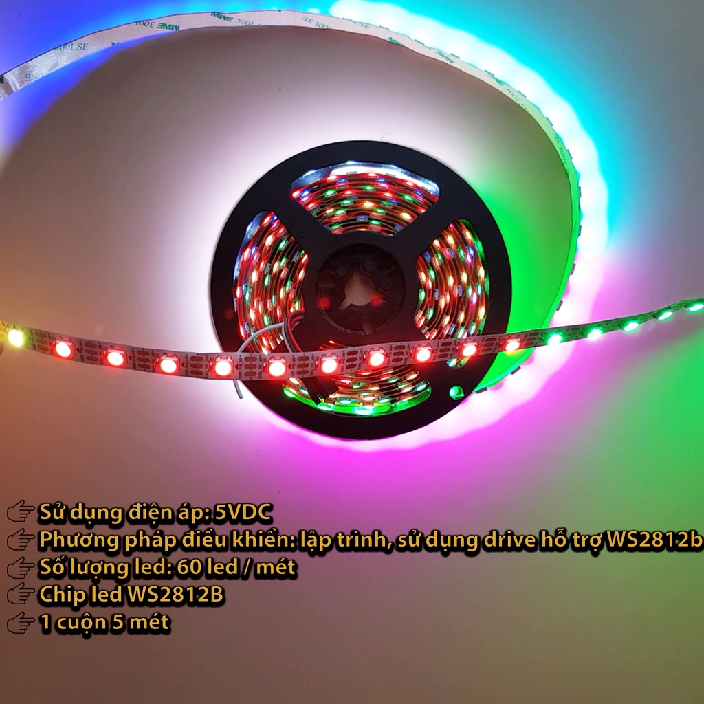 Led Dán Full màu WS2812B - Led RGB Digital 5050 60led/mét