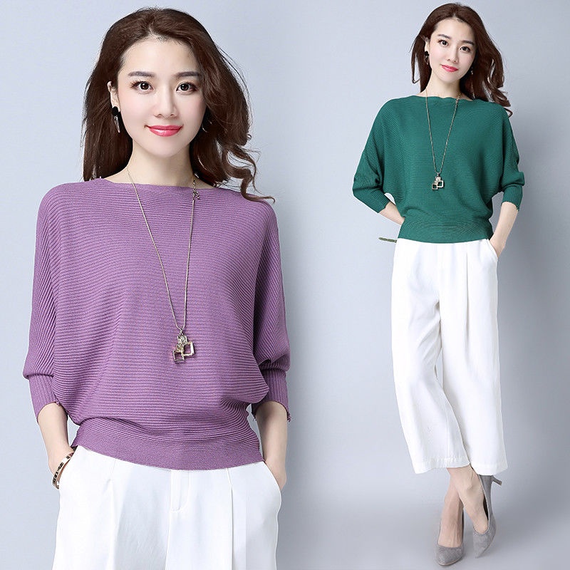 Áo sweater chui đầu tay cánh dơi cổ ngang size lớn dáng rộng hàng mới 2021 thời trang Hàn Quốc cho nữ