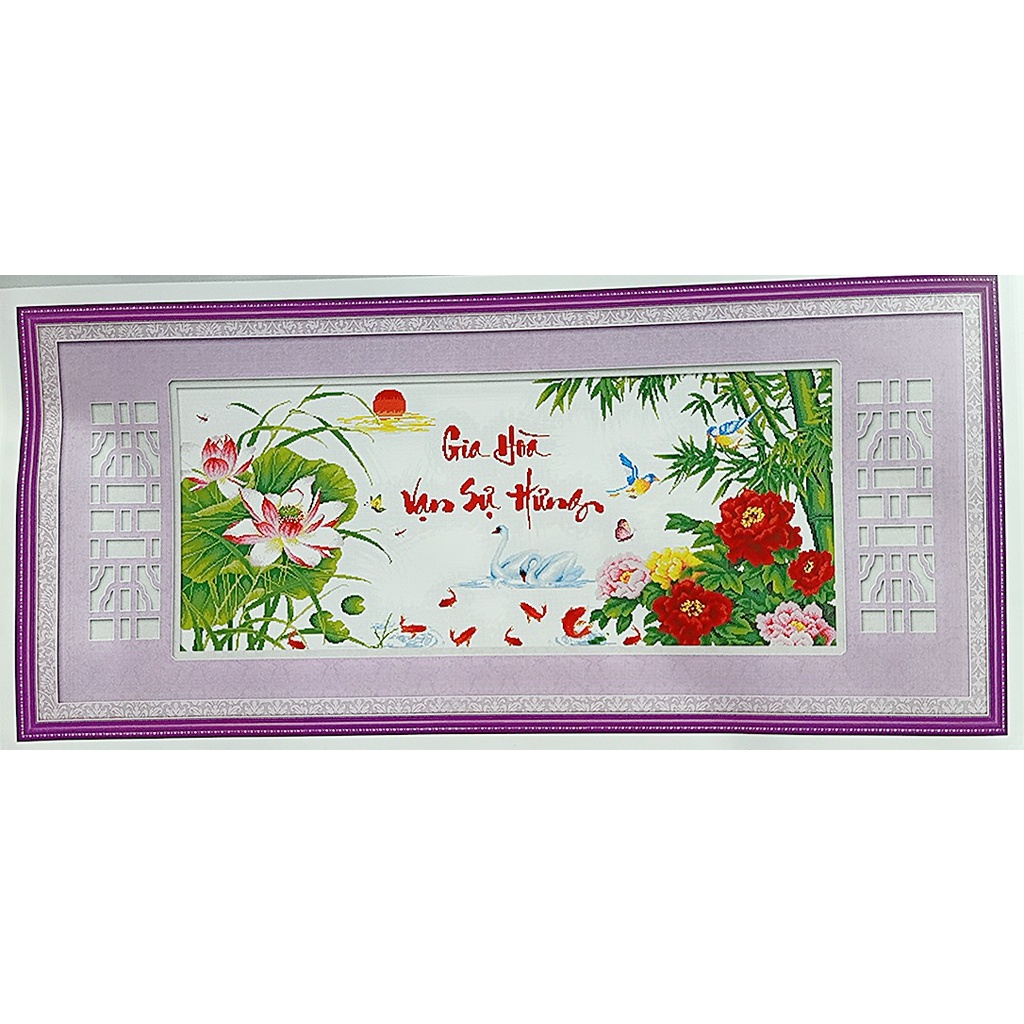 Xả lỗ tranh thêu kín Gia hòa vạn sự hưng kích thước 130*58cm