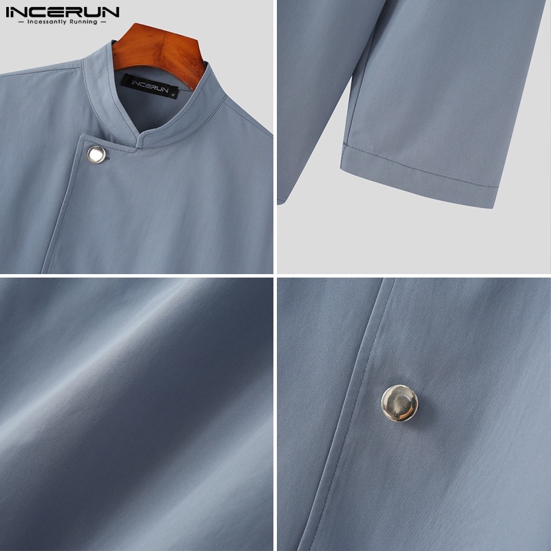 Áo sơ mi nam INCERUN tay dài cổ đứng cài khuy kiểu vintage thời trang