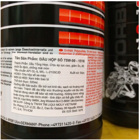 Nhớt Láp Liqui Moly Motorbike Gear Oil 75W-90 chai 500ml mã 1516