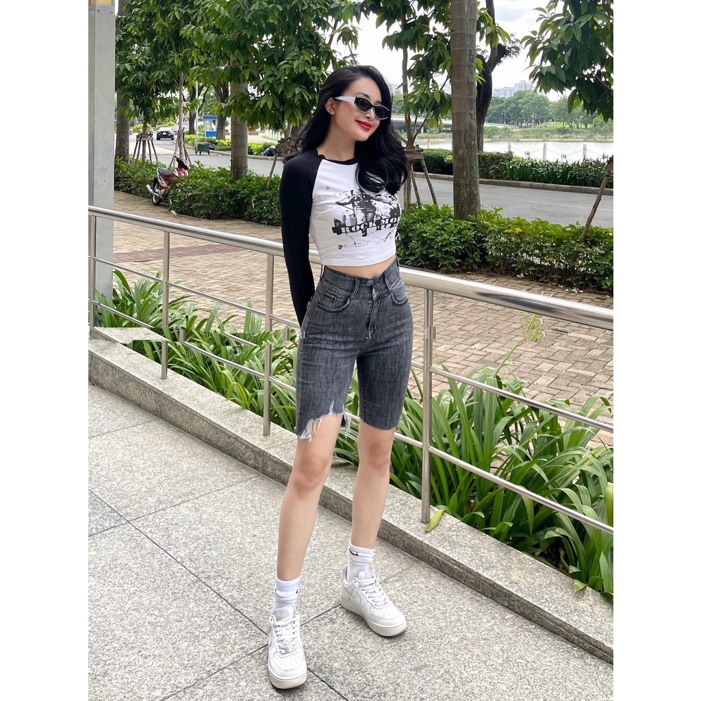 QUẦN JEANS NGỐ GIÃN LỬNG NỮ LƯNG CAO 2 NÚT MÀU XÁM NHẠT LAI TUA RÁCH 1 CHÂN TÔN DÁNG HOT HIT HADI THỜI THƯỢNG CÁ TÍNH