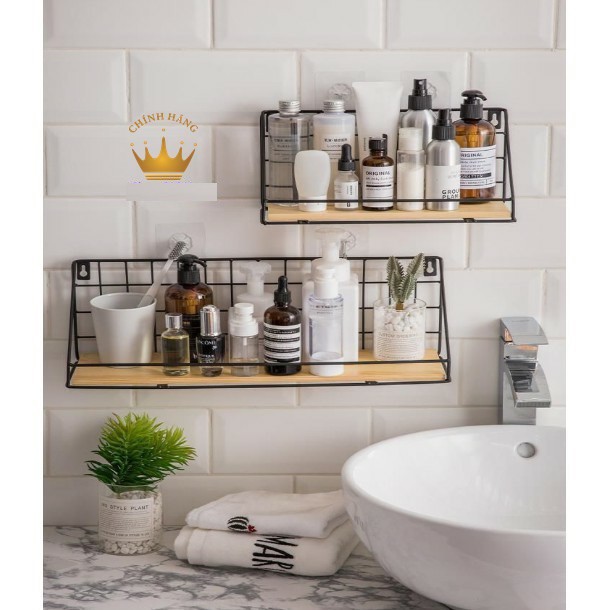 Kệ Gỗ Để Đồ Khung Thép, Kệ Treo Tường Decor Thích Hợp Cho Mọi Không Gian (Tặng Kèm Miếng Dán Hoặc Đinh Treo)