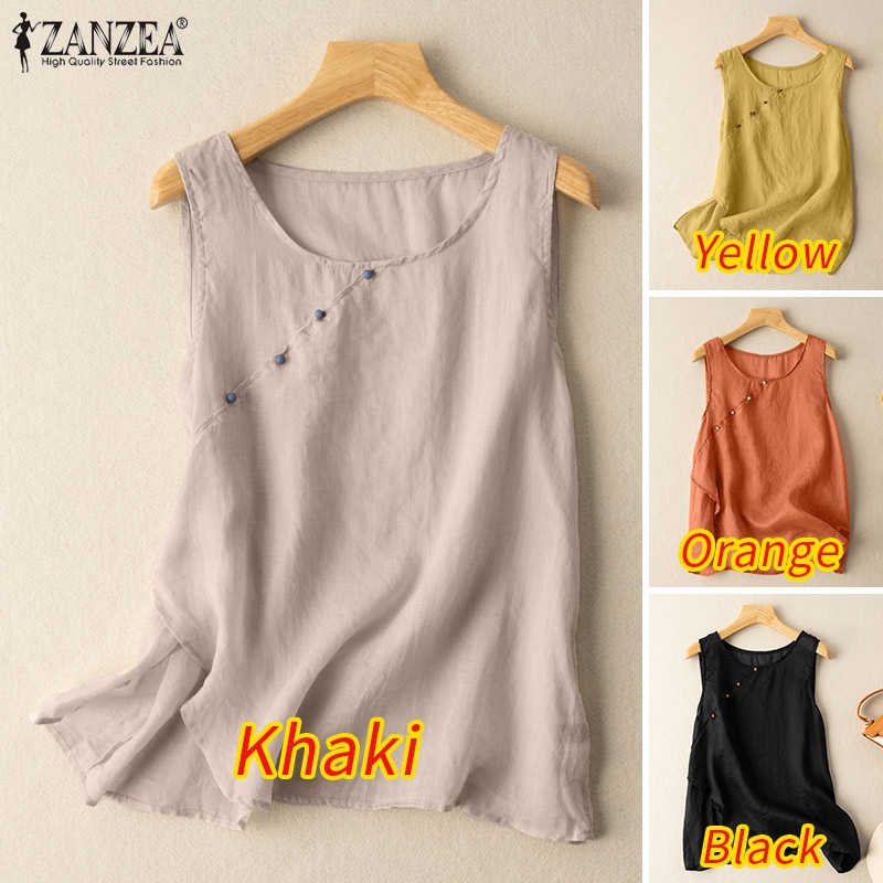 Zanzea Áo Kiểu Nữ Cộc Tay Cổ Tròn Màu Trơn Phong Cách Vintage