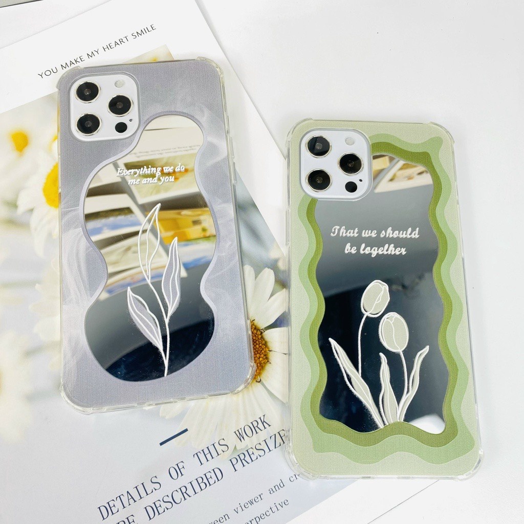 Ốp Điện Thoại TPU Mềm Chống Sốc Có Gương Trang Điểm Hình Hoa Tulip Mùa Hè Dành Cho Iphone ....