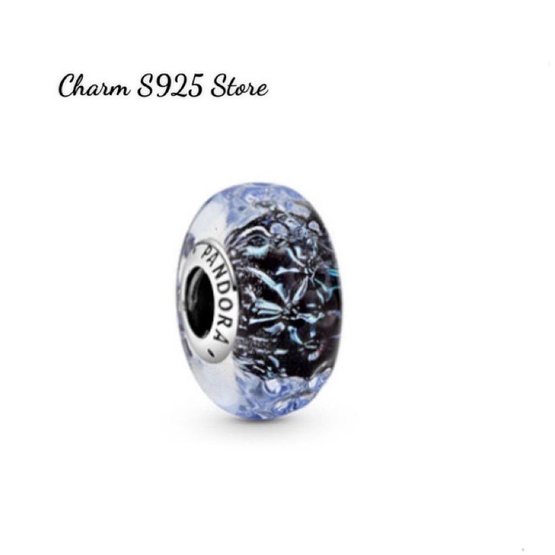 charm pan thuỷ tinh hoa biển xanh bạc s925 cao cấp