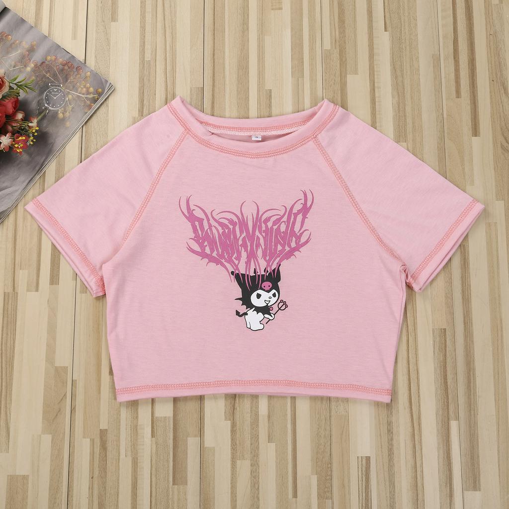 Áo Croptop Tay Ngắn Hoạ Tiết In Phong Cách Harajuku