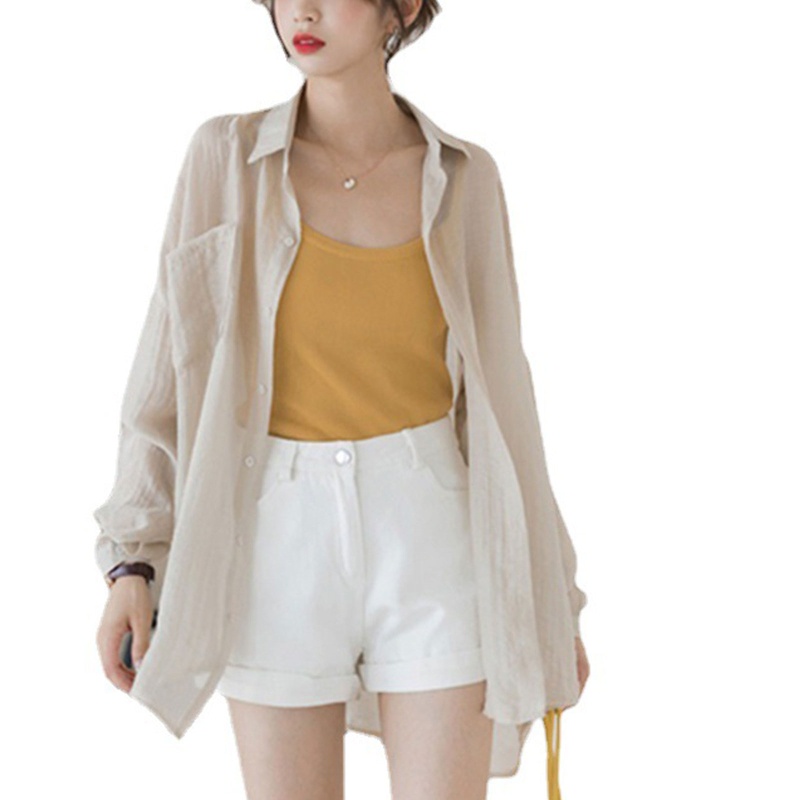 Áo Khoác Cardigan Chiffon Mỏng Nhẹ Dáng Rộng Cài Nút Cổ Bẻ Chống Nắng Cho Nữ