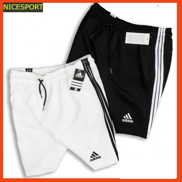 Quần đùi tập gym nam ba sọc logo adidas núi hai màu trắng đen chất liệu thun poly cực đẹp [ảnh thật]