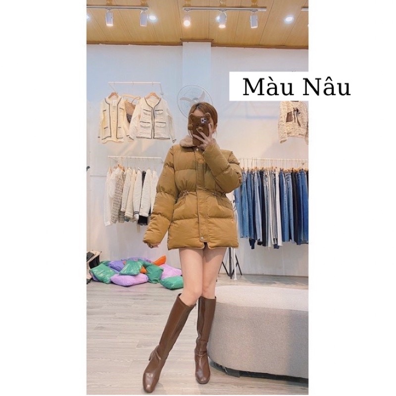 Giao Ngay Áo Phao Lông Vũ Cổ Lông Rút Eo FREE SIZE hàng Quảng Châu Cao Cấp