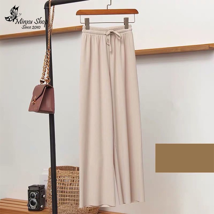 Quần suông gân tăm cạp chun mềm co giãn, quần ống rộng nữ siêu thoáng mát Minxu shop QTN