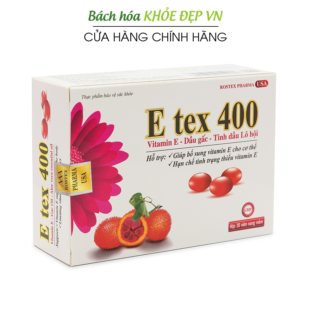 Viên uống đẹp da Vitamin E đỏ E TEX 400 giảm nám sạm da - Hộp 30 viên