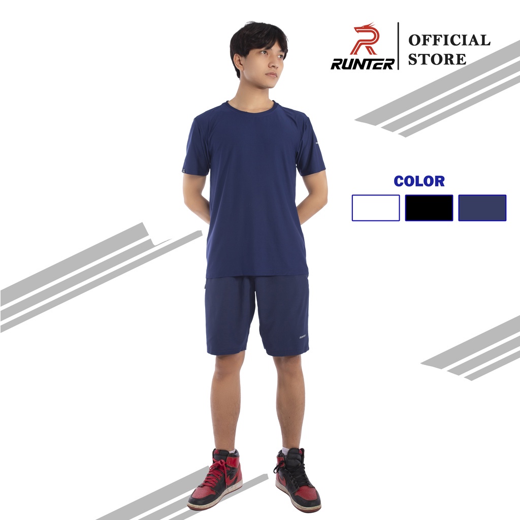 Bộ quần áo thể thao nam RUNTER thun lạnh mềm mát chạy bộ chơi cầu lông tập gym thoải mái tiện loại 🥇