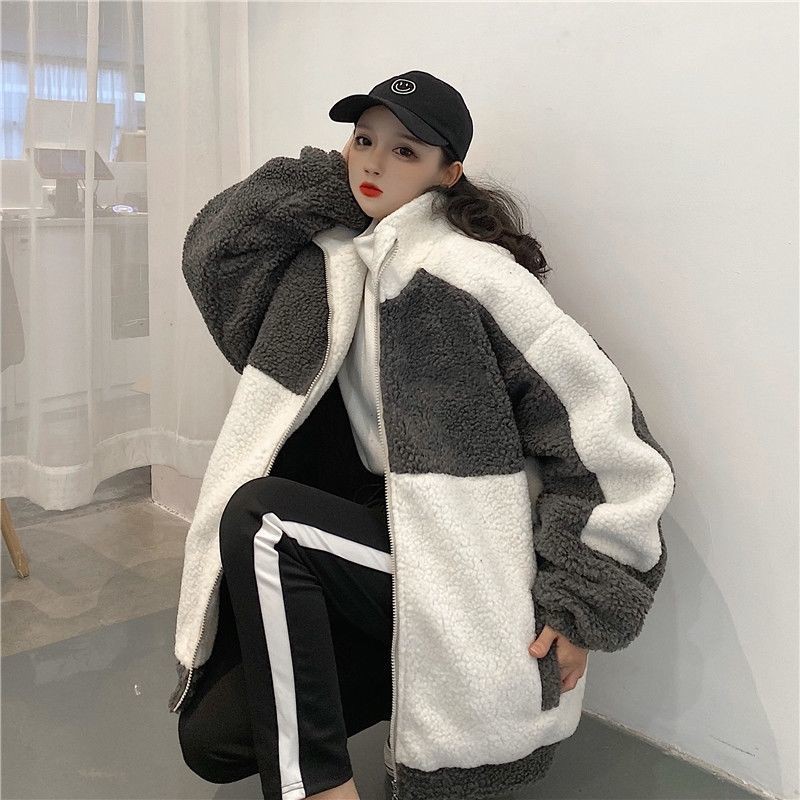 Áo khoác len lông cừu tay dài dáng rộng dày dặn có size lớn 200 jin có khóa kéo 15 ngày cho nữ | BigBuy360 - bigbuy360.vn