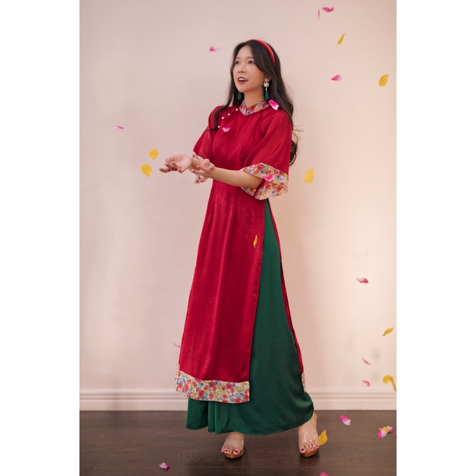 Sumire Store Áo dài Bách Hoa Xuân - Đỏ hoa trắng